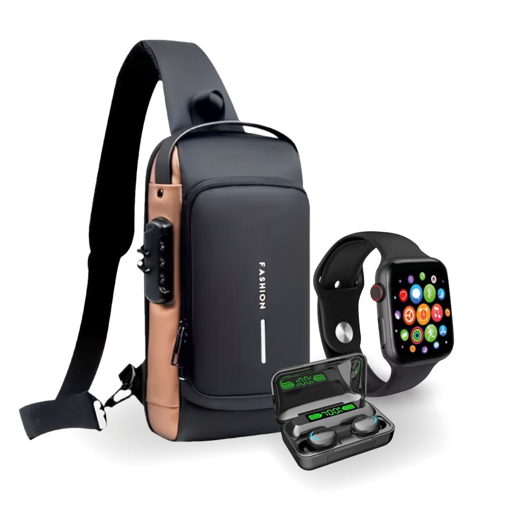 ¡COMBO! Smartwatch T500-T55 + Audífonos F9 + Bolso Antirrobo