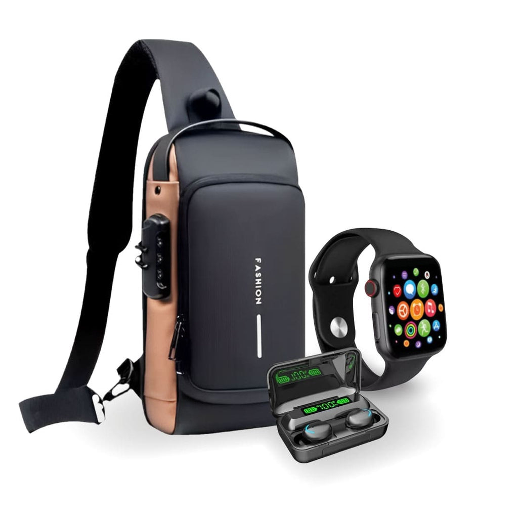 ¡COMBO! Smartwatch T500-T55 + Audífonos F9 + Bolso Antirrobo